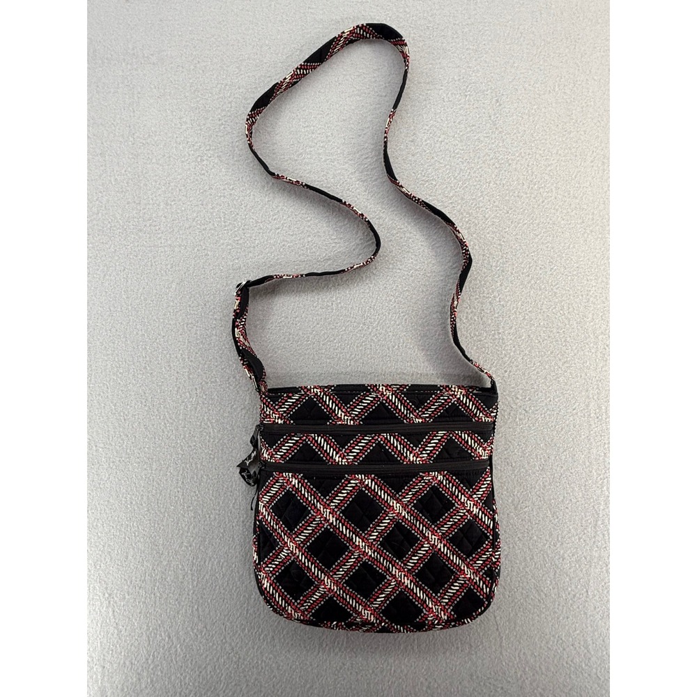 Vera Bradley Triple Zip Hipster Crossbody Bag Black Red White Quilted Pocket